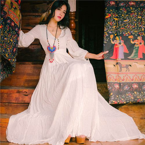 復古宮廷風白色仙女長裙