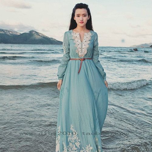 刺繡宮廷復古收腰長裙