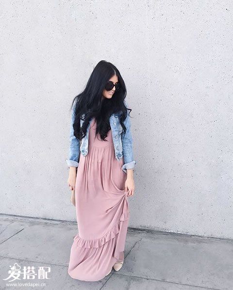 長裙+牛仔夾克